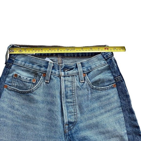 Levi’s 501 Two-Tone Patchwork Jeans W25 L30 High Rise Straight Leg Raw Hem Y2K - Picture 12 of 16